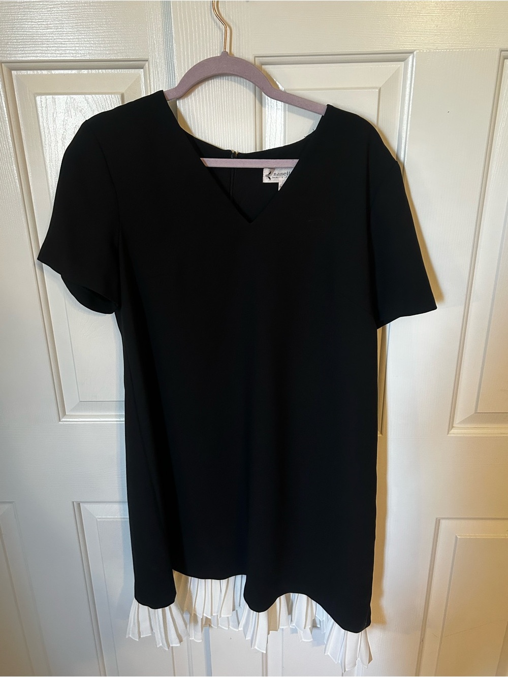 Nanette Lepore Black V-Neck Top with White Trim